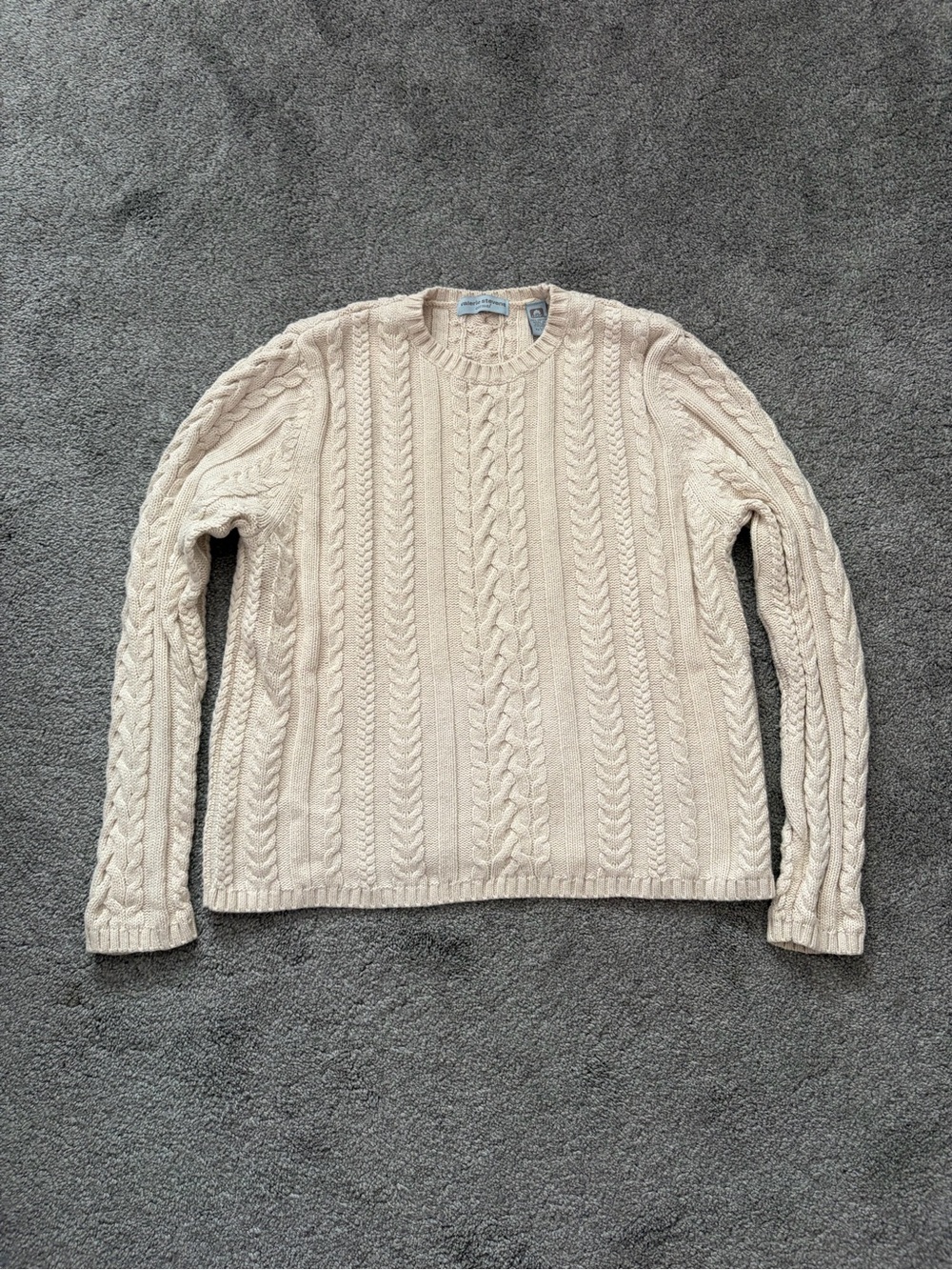 Valerie Stevens Cream Cable-Knit Crewneck Sweater
